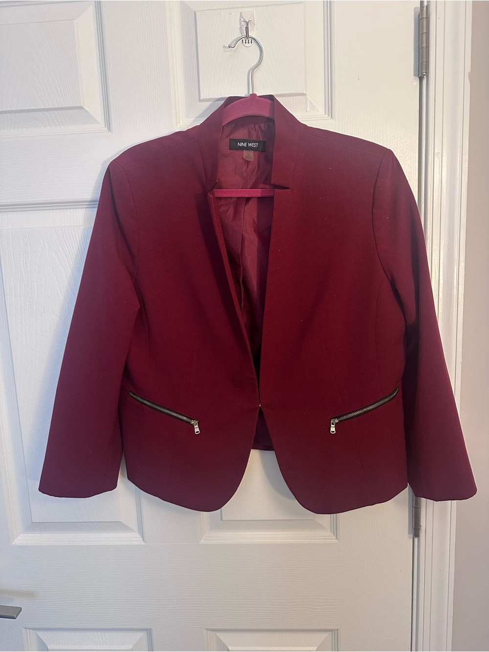 Nine West Women's Wine Open-Front Blazer with Zip Pockets